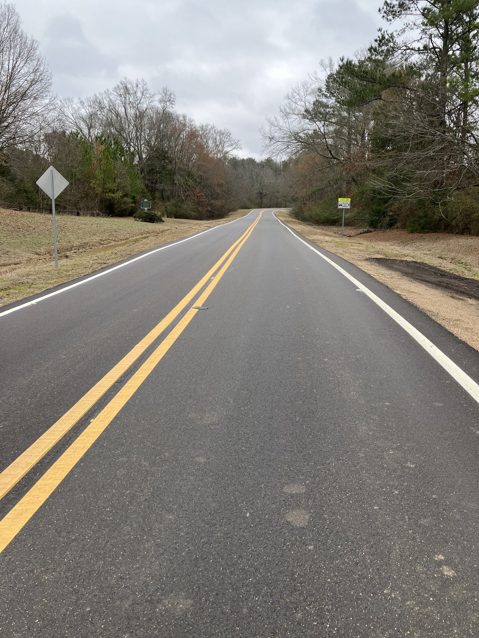Double yellow center line on rural road Ridgeland Ridgeland